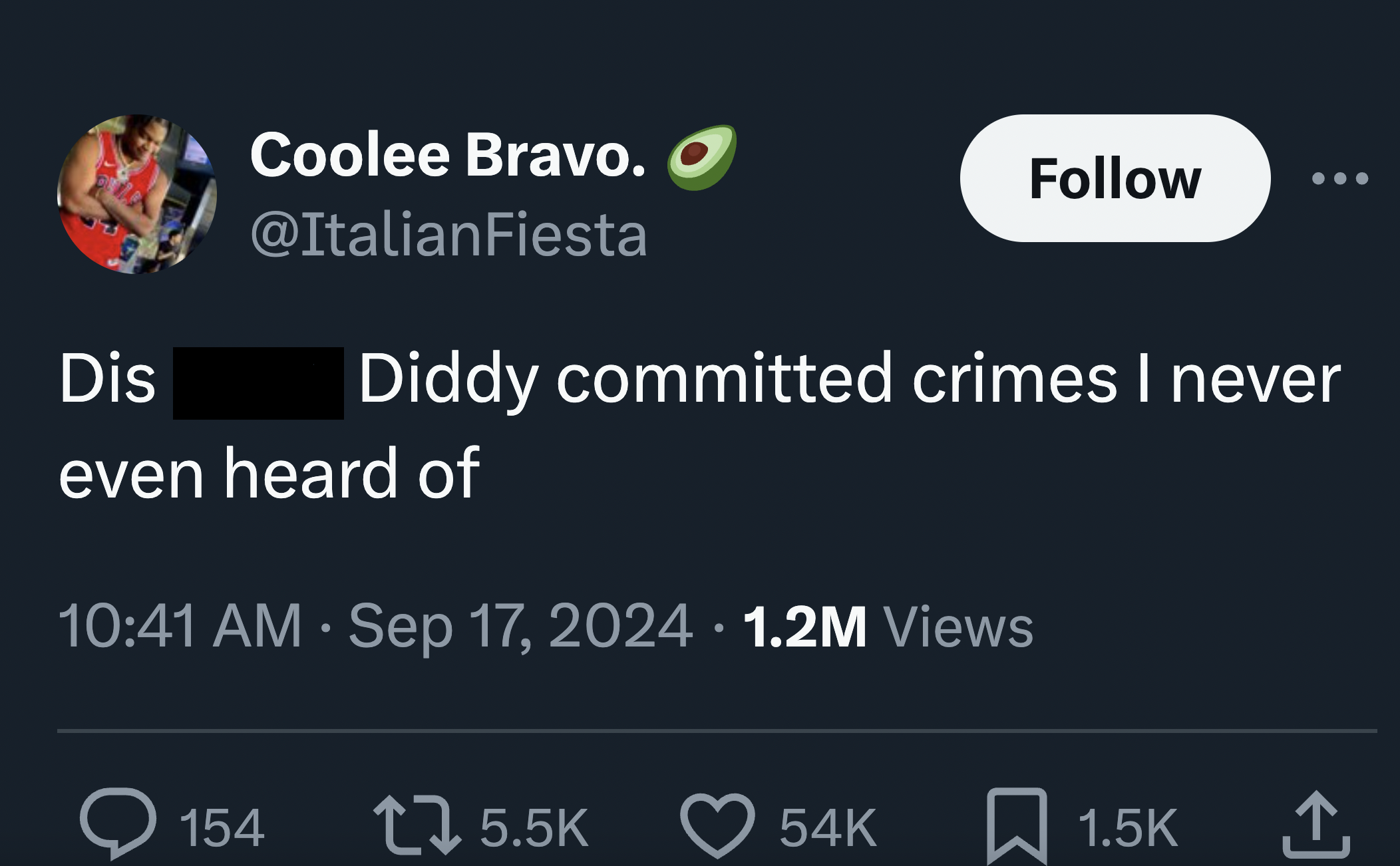 diddy tweets and reactions --  screenshot - Dis Coolee Bravo. Diddy committed crimes I never even heard of 1.2M Views 154 54K